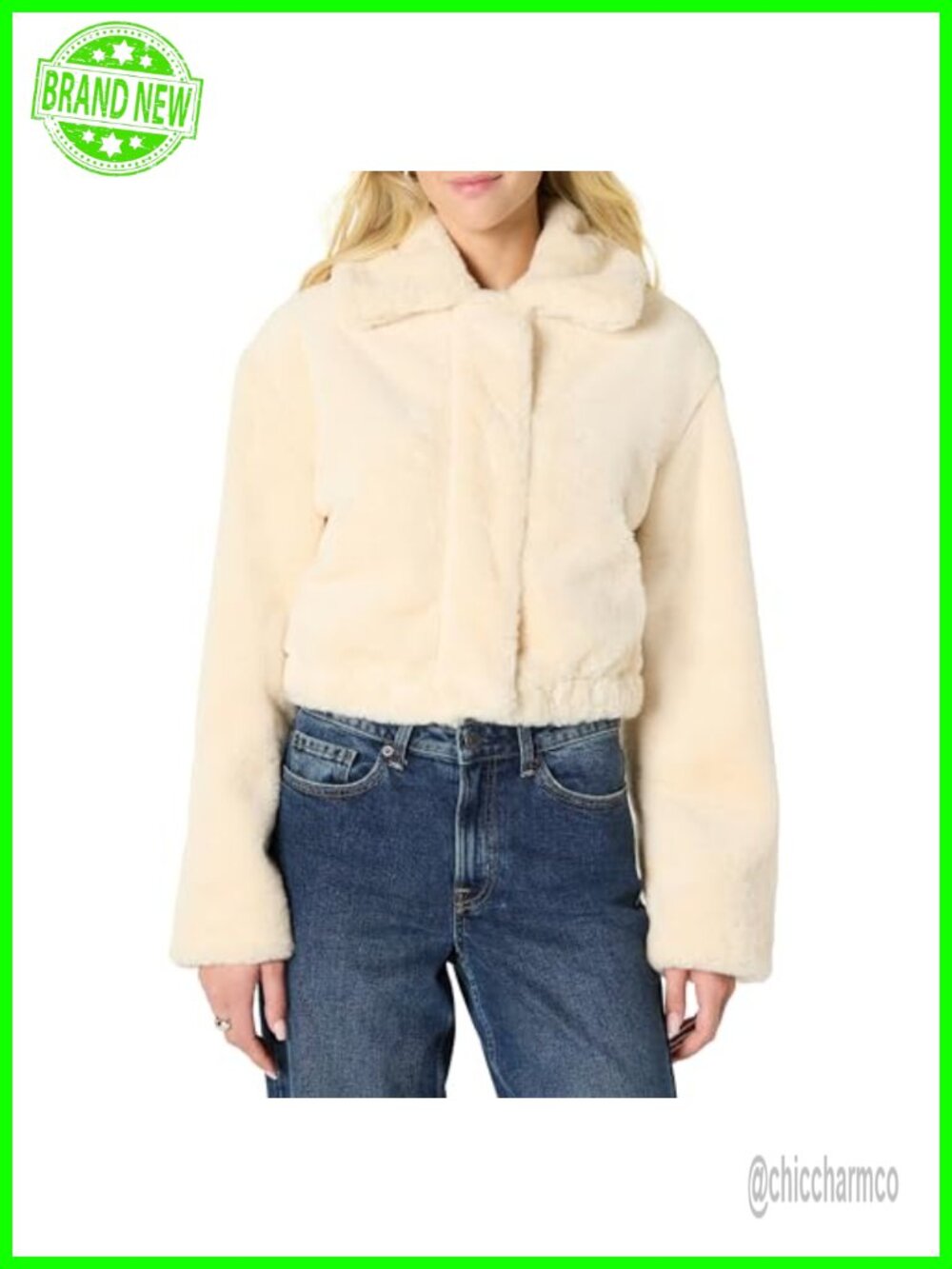 Oversized Cropped Faux Fur Jacket with Collar